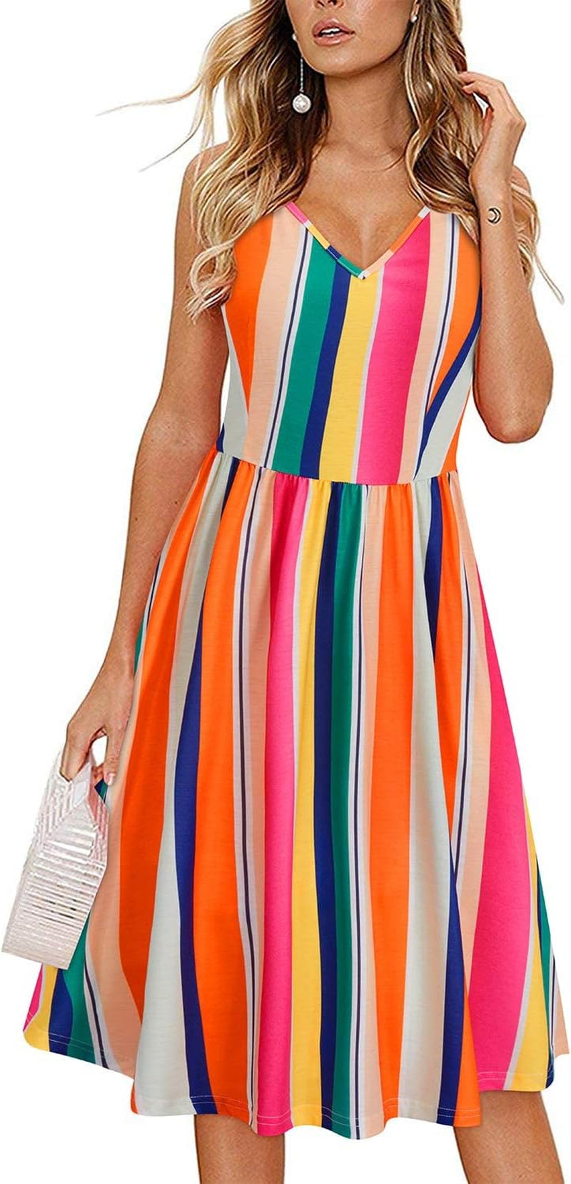 Women'S Summer Casual Sundress Button Sleeveless Spaghetti Strap Dress