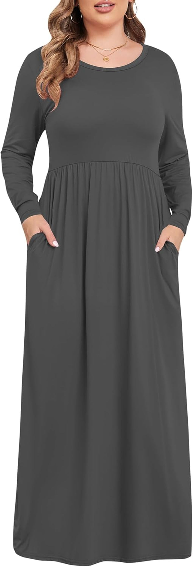 Women'S plus Size Maxi Dresses for Curvy Women Long Sleeve Casual Dress