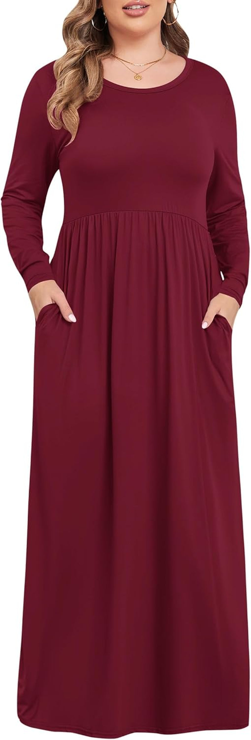 Women'S plus Size Maxi Dresses for Curvy Women Long Sleeve Casual Dress