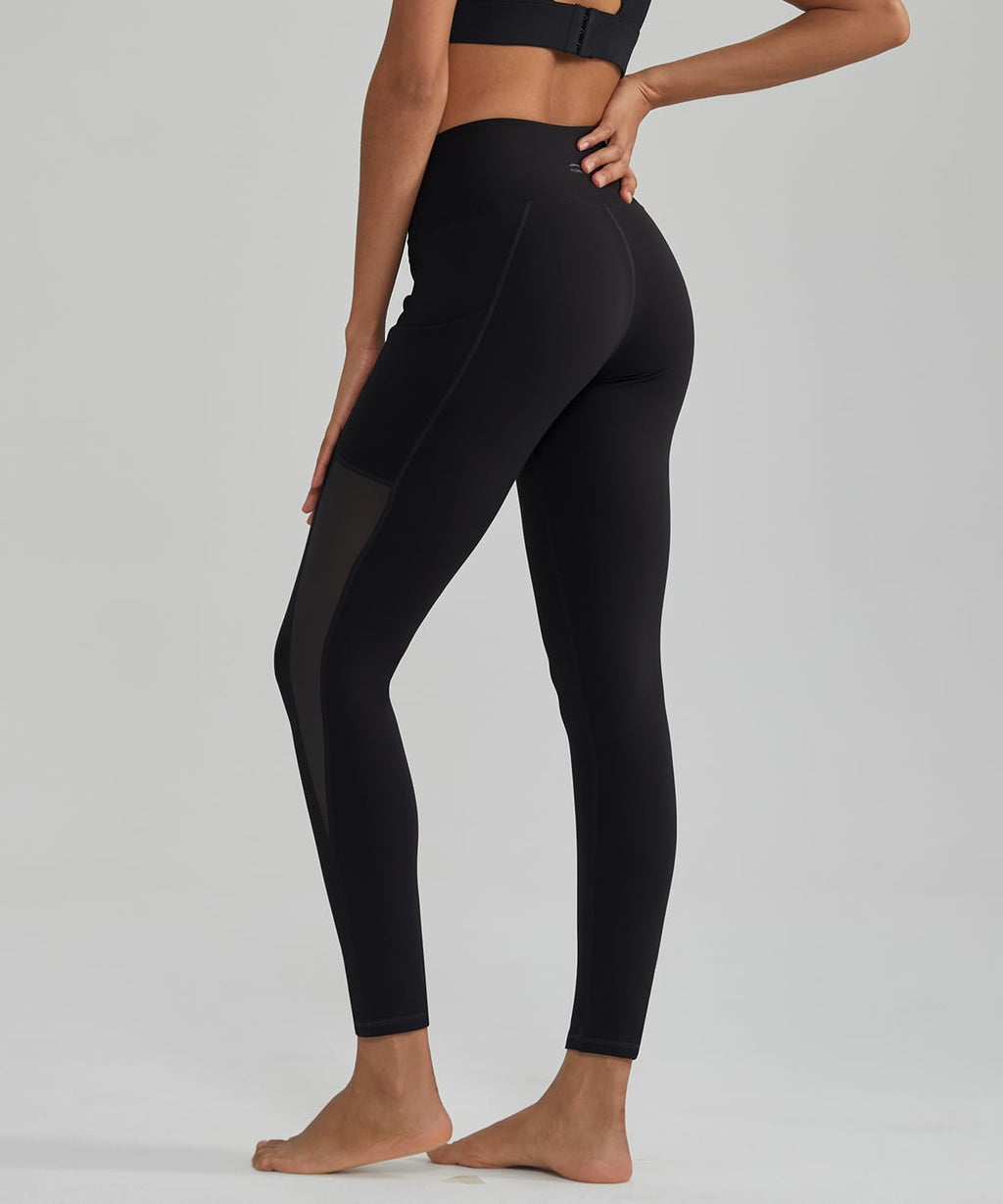 Women'S Mesh Yoga Leggings with Side Pockets Tummy Control Workout Running Capris High Waist Yoga Pants