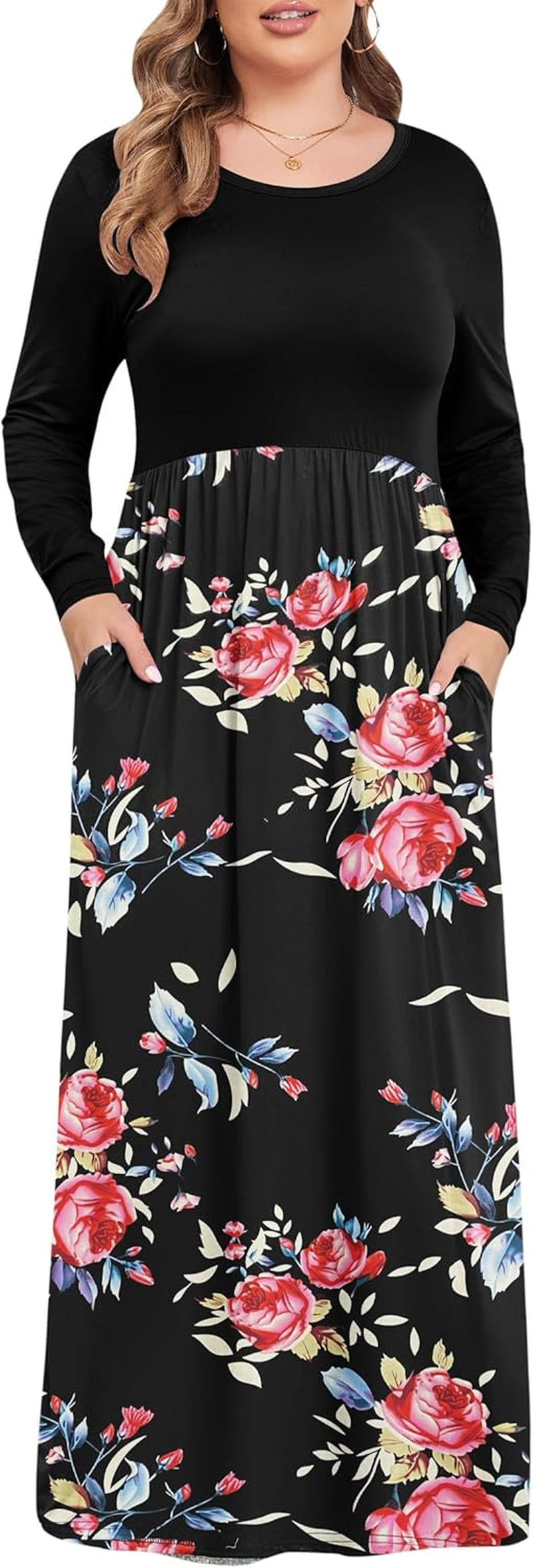 Women'S plus Size Maxi Dresses for Curvy Women Long Sleeve Casual Dress
