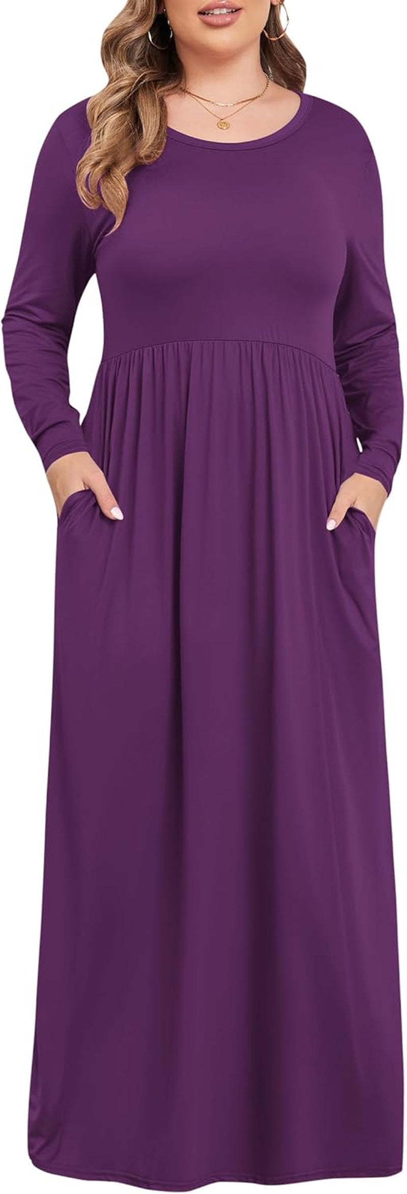 Women'S plus Size Maxi Dresses for Curvy Women Long Sleeve Casual Dress