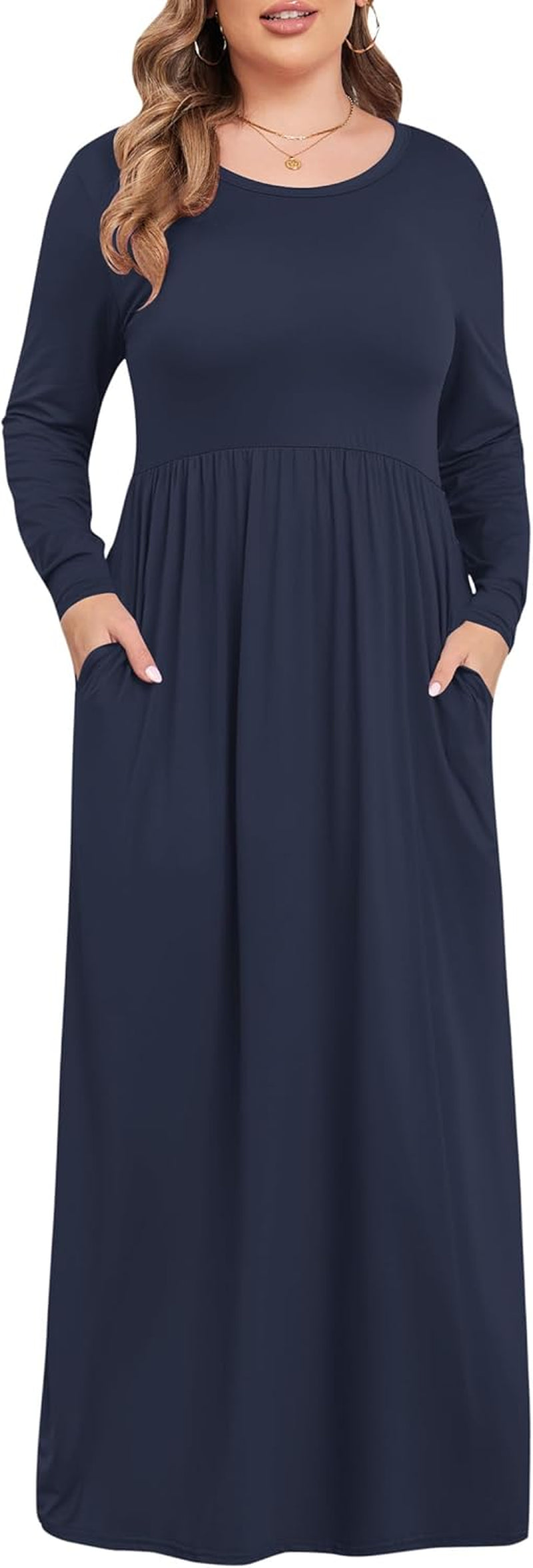 Women'S plus Size Maxi Dresses for Curvy Women Long Sleeve Casual Dress