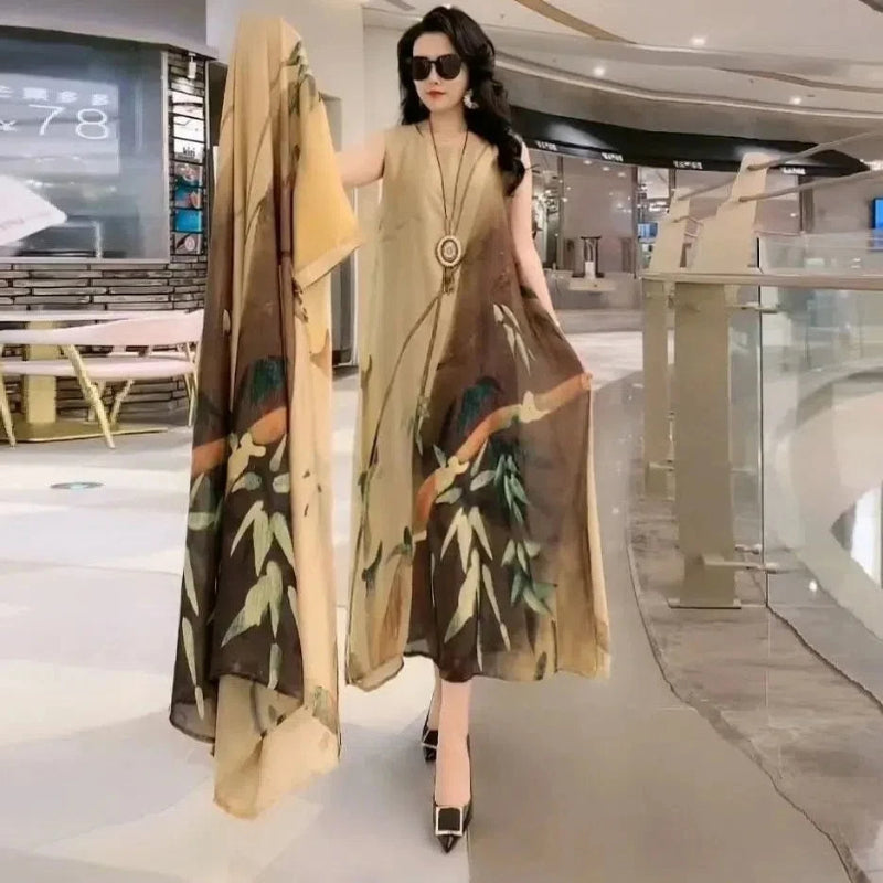 GraceBloom: Elegant Print Two-Piece Summer Dress Set for Women