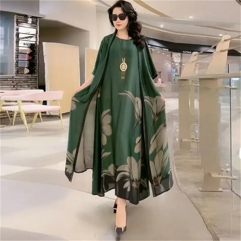 GraceBloom: Elegant Print Two-Piece Summer Dress Set for Women