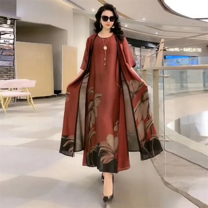 GraceBloom: Elegant Print Two-Piece Summer Dress Set for Women