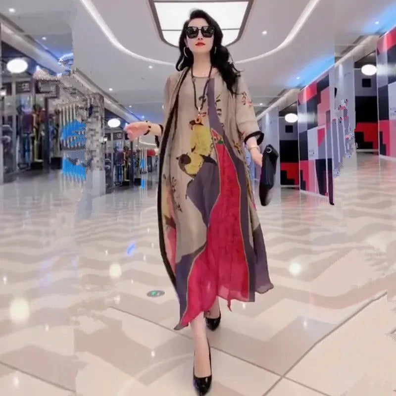 GraceBloom: Elegant Print Two-Piece Summer Dress Set for Women