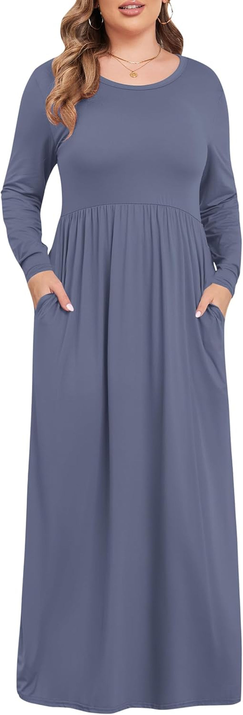 Women'S plus Size Maxi Dresses for Curvy Women Long Sleeve Casual Dress