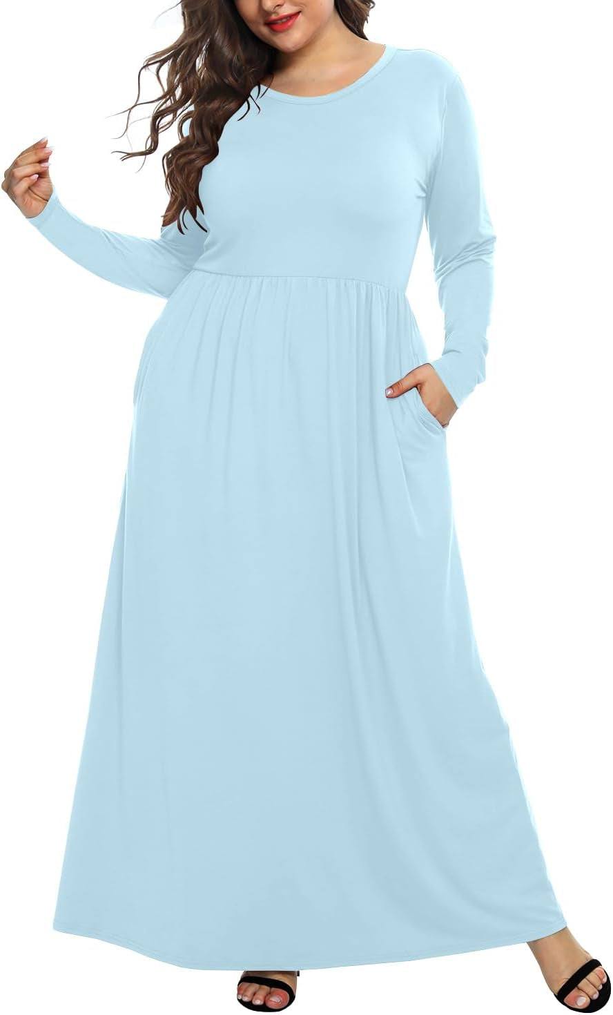 Women'S plus Size Maxi Dresses for Curvy Women Long Sleeve Casual Dress